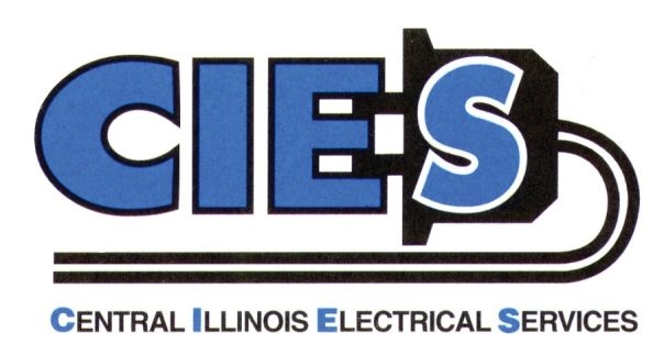 Logo of Central Illinois Electrical Services (CIES) featuring bold blue lettering and a stylized electrical plug, emphasizing the company's focus on electrical services.